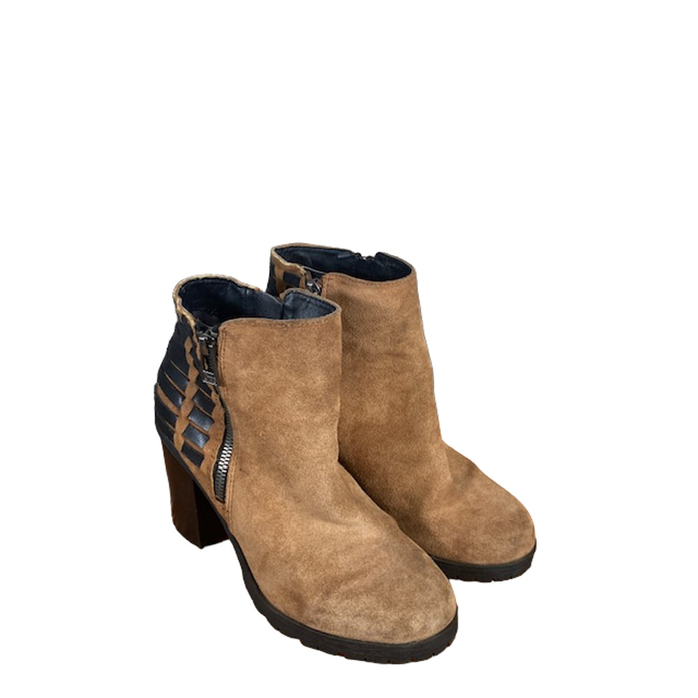 Circus by Sam Edelman Women’s Tan Suede Strappy Block Heel Boots Side Zip Sz 37